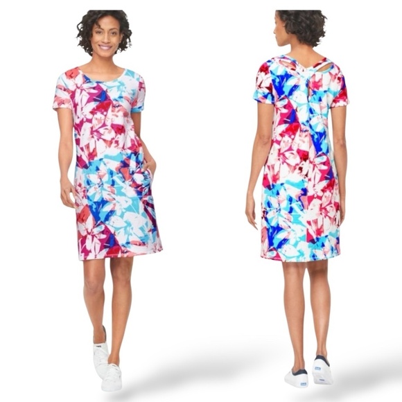 T x TALBOTS Cotton Modal Blend Cross Back Cozy Crush Brushed Floral Dress SPF50 - Picture 1 of 10